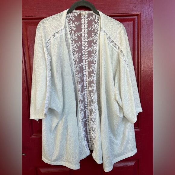 Vintage Andree by Unit L Ivory open embroidered lace light cardigan sweater - Picture 1 of 7
